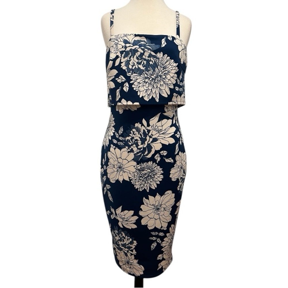 Matai Blue Spaghetti Strap Floral Bodycon VICI Naomi Midi Summer Dress Large